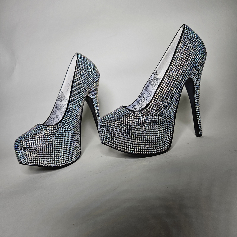 Iridescent rhinestone high heel  Shoes with Sparkling Details. Size 7